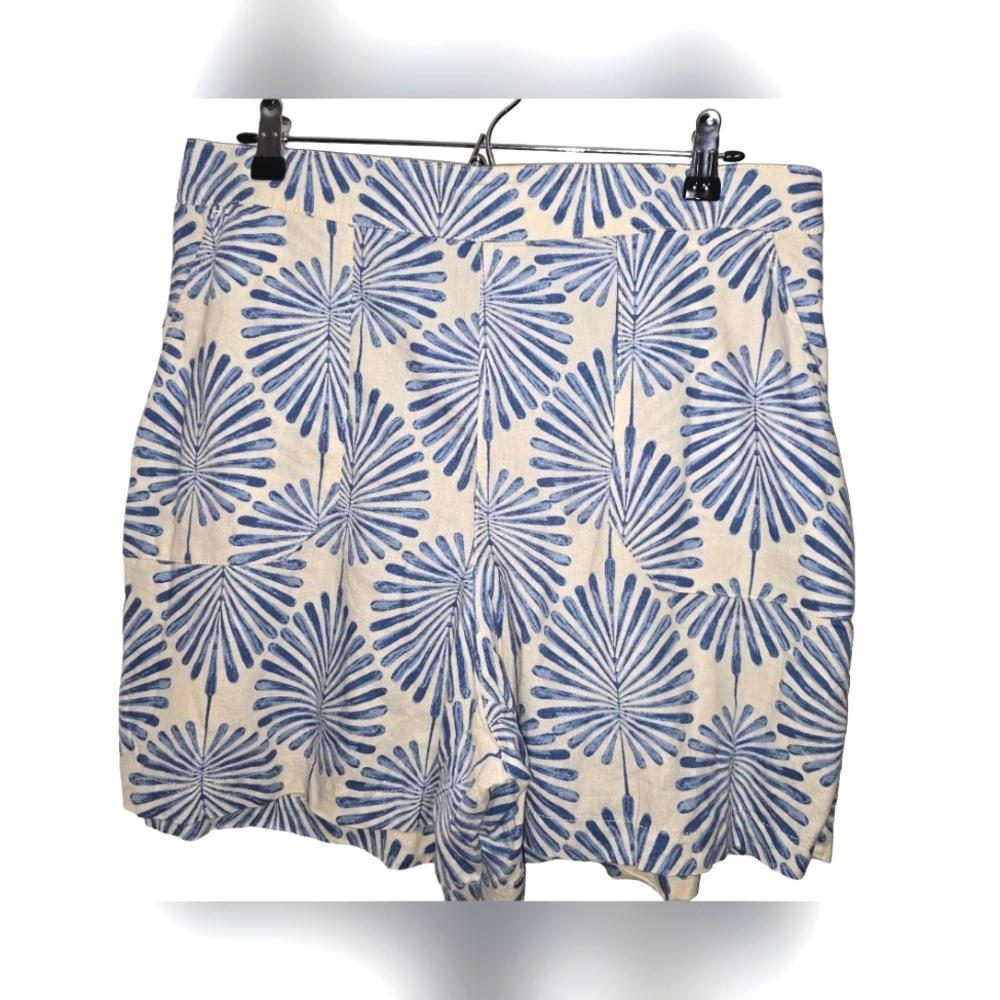 Joie Linen Blend Palm Print Shorts, Size XL